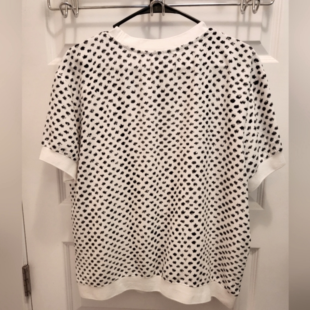 Rachel Zoe Speckled Knit Top Short Sleeve Size L Black White - Picture 4 of 8